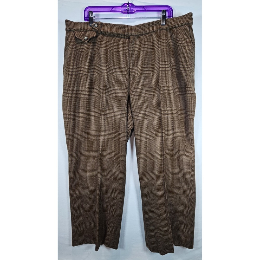 Lauren Ralph Lauren Wool Plaid Trousers 20W Brown Glen Check